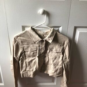 Beige Cropped Denim Jacket